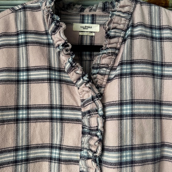 Isabel Marant Etoile Awenty Pink Plaid Flannel Shirt Size 44 - Picture 4 of 11